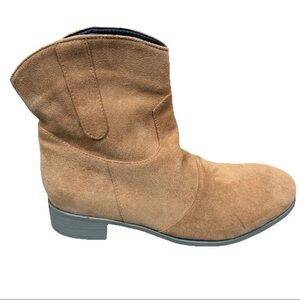 🆕Tan Faux Suede Heeled Ankle Booties Block Heel Round Toe Size 9.5 NEW